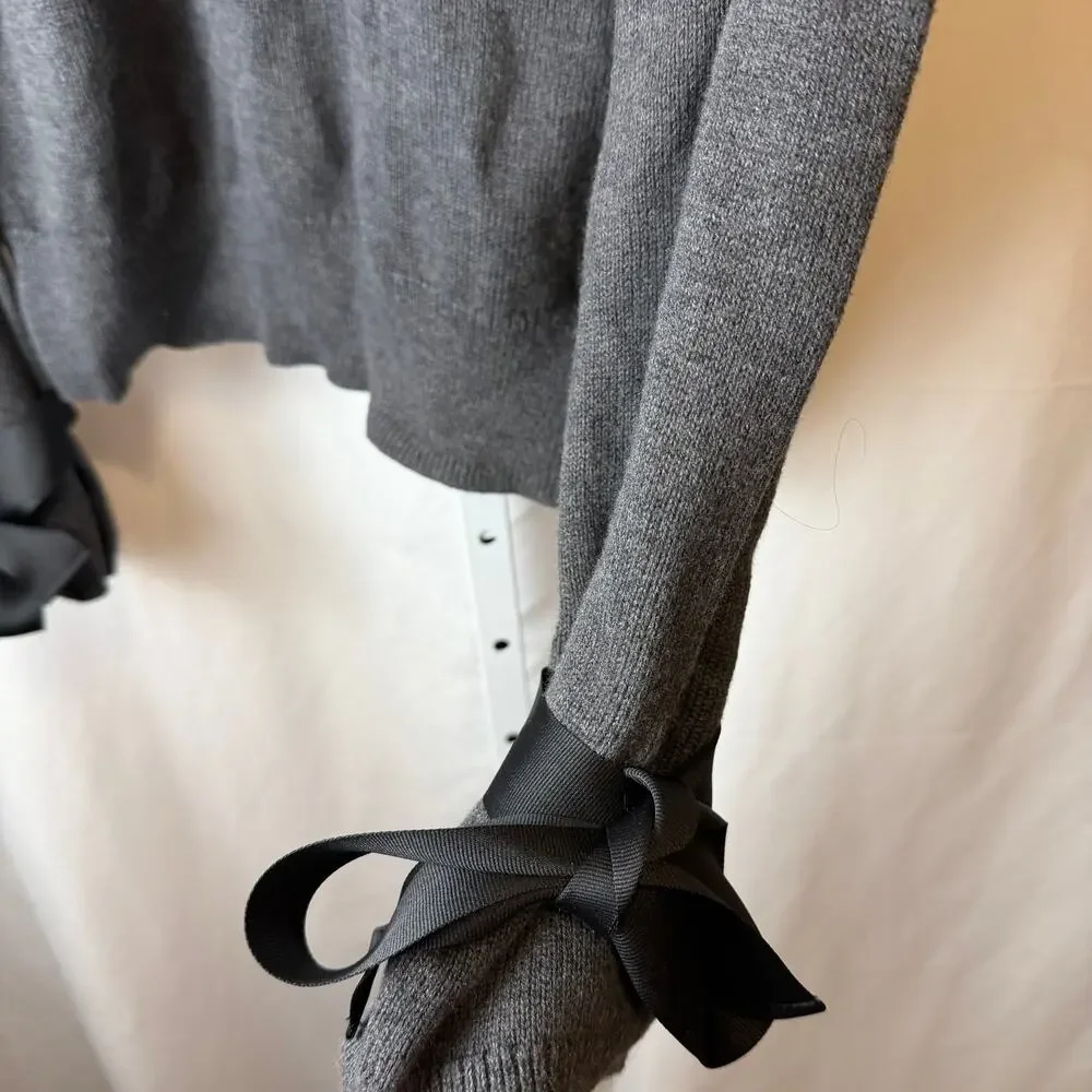 NWT J.Crew Mercantile Gray Sweater Ribbon‎ Tie Sleeve Merino Wool Blend Size M